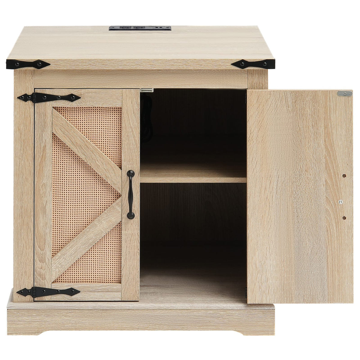 Farmhouse Rattan Coffee Table - Storage & USB Outlets