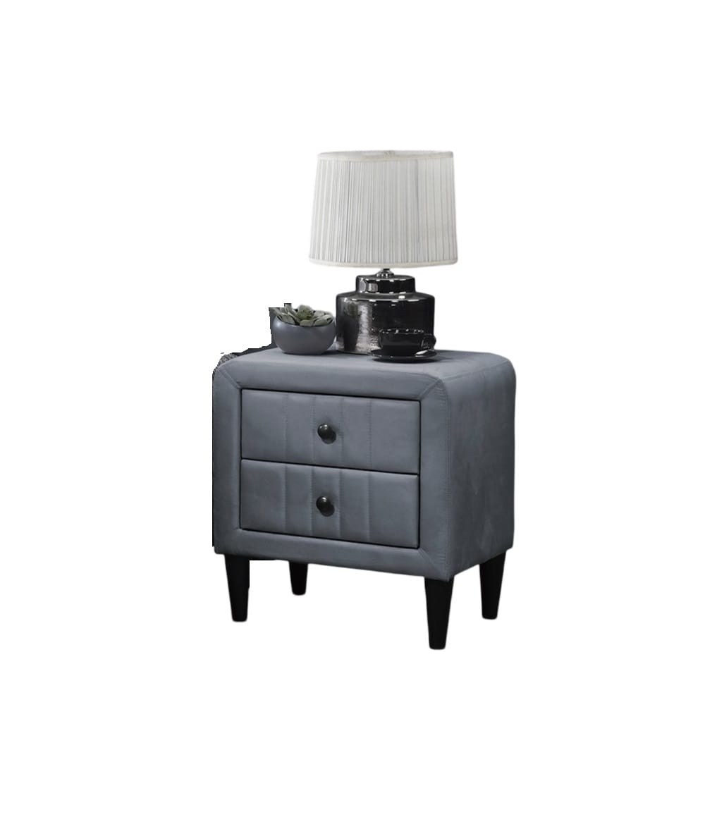 Grey Velvet 2 Drawer Bedside Cabinet Nightstand