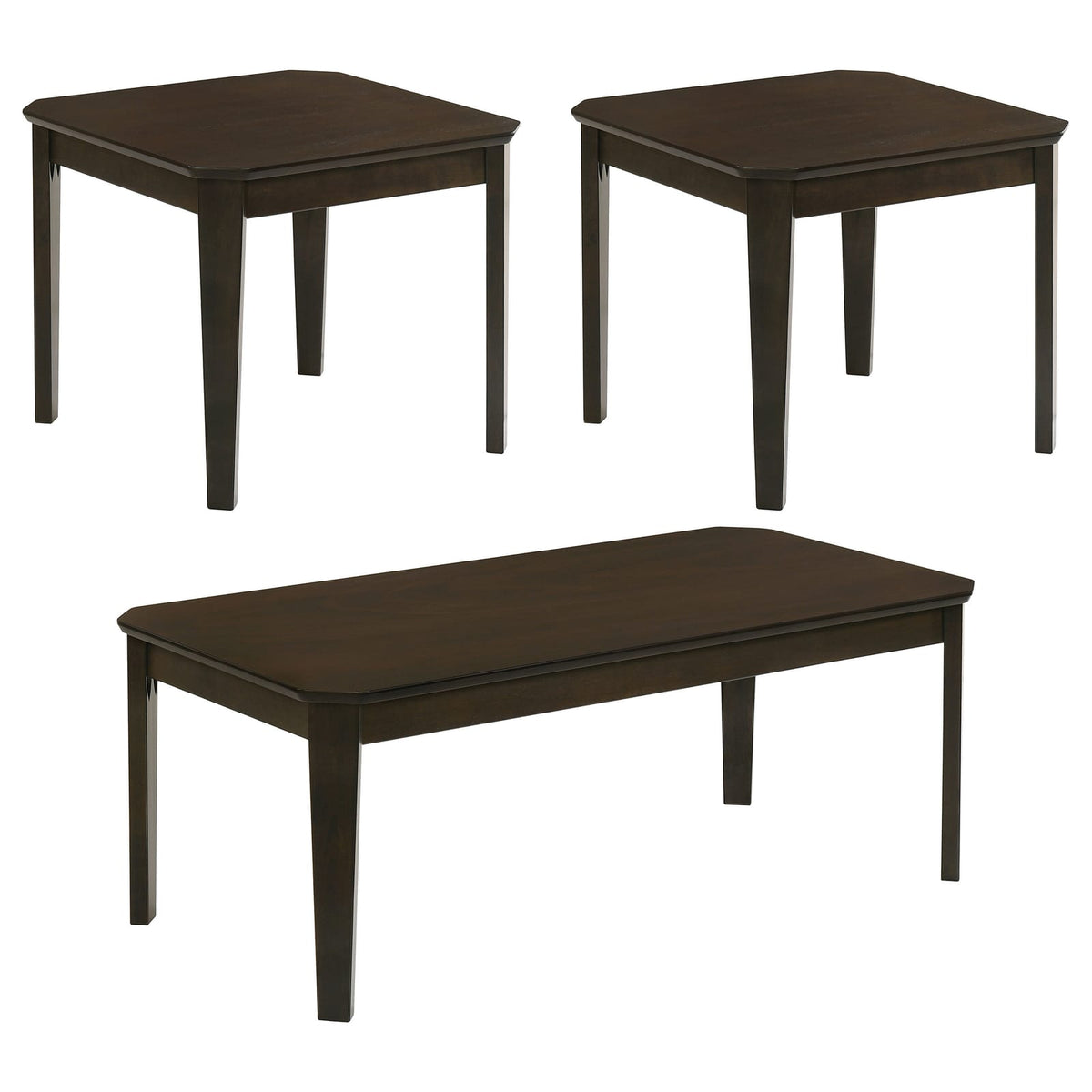 Amaro Dark Brown 3-Piece Coffee & End Table Set - Solid Wood