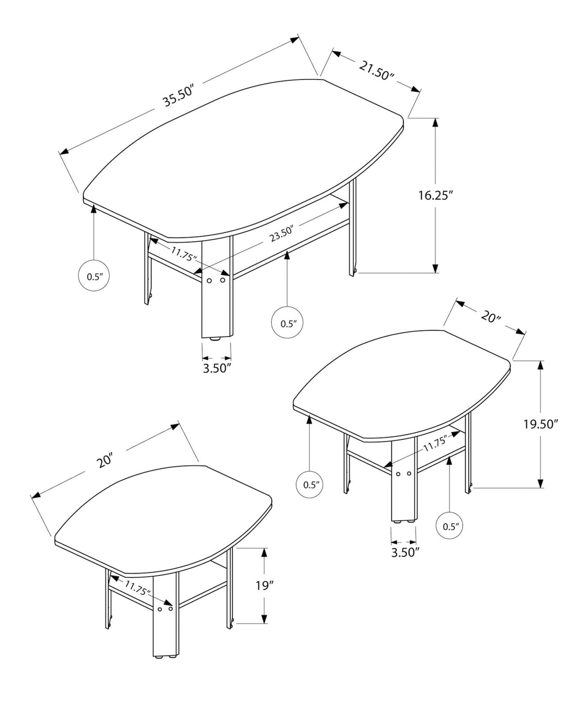 3 Piece Walnut Coffee Table Set - Storage & Accent Tables