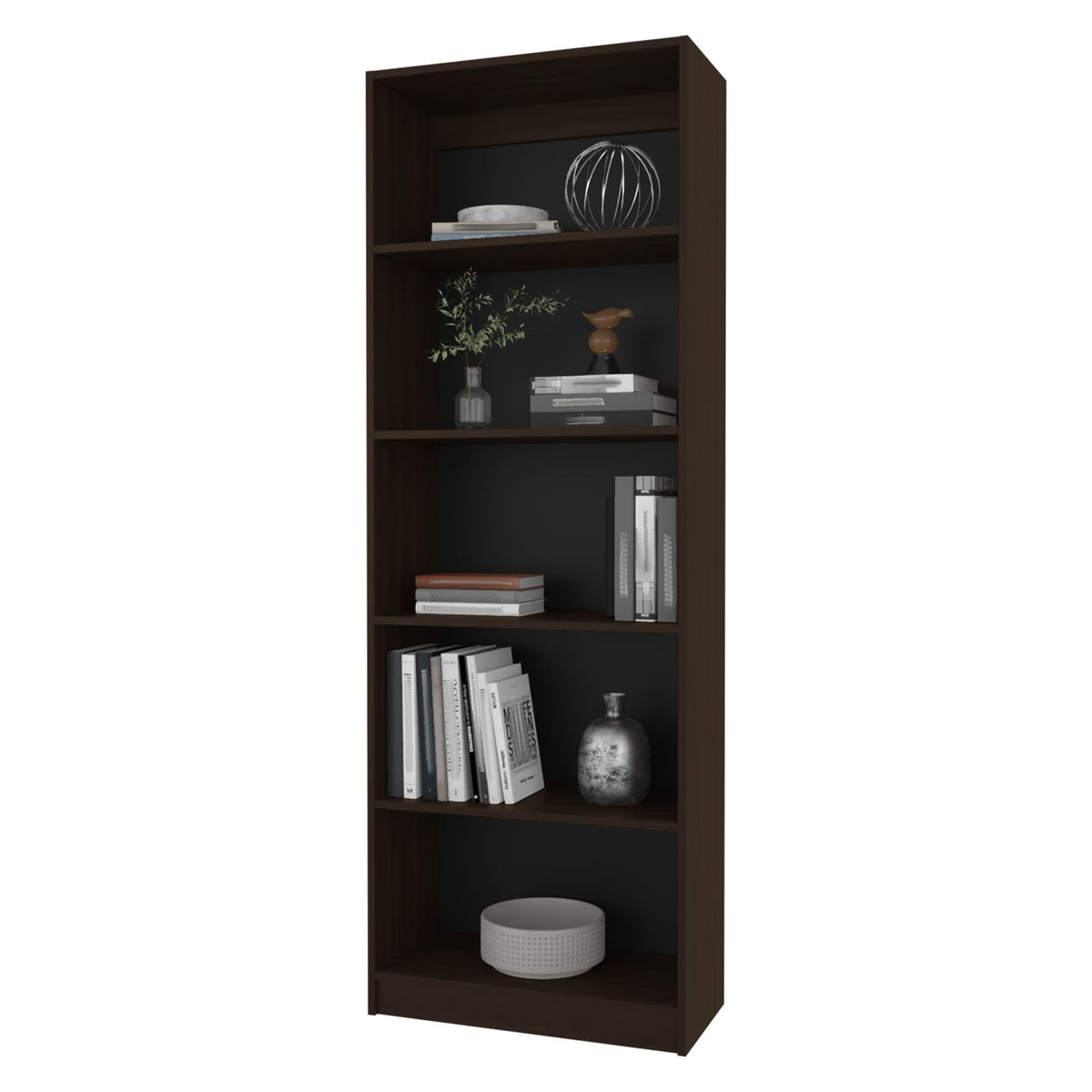 Stained Walnut Bookcase - 5 Shelves, Particle Board for Living Room