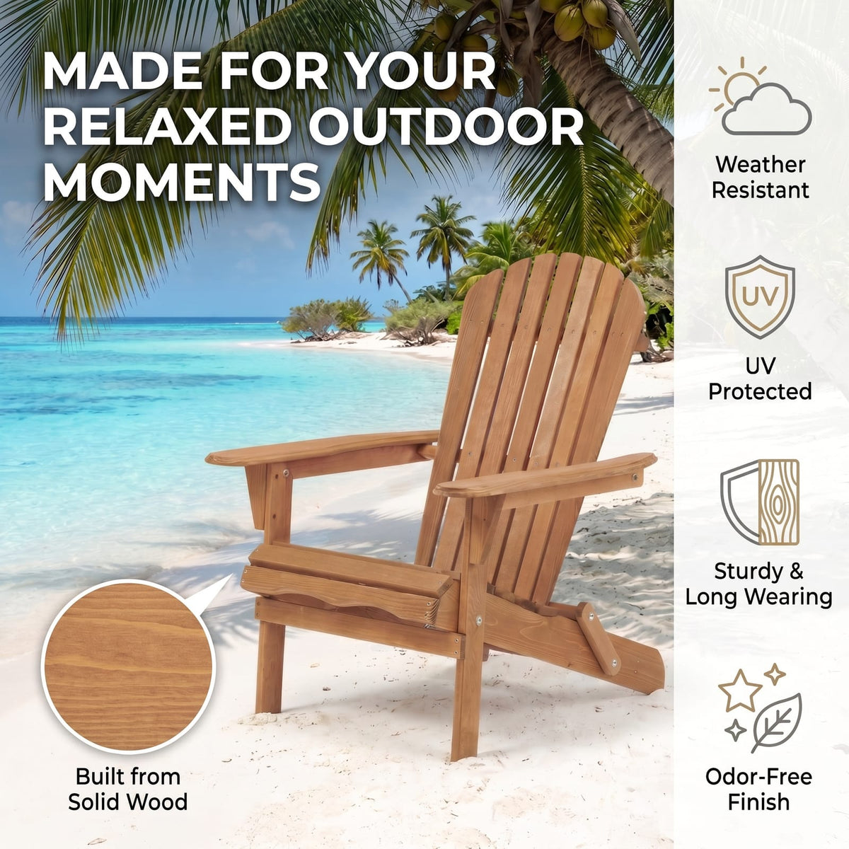 Light Brown Adirondack Chair Set of 2 - Outdoor Patio Furniture