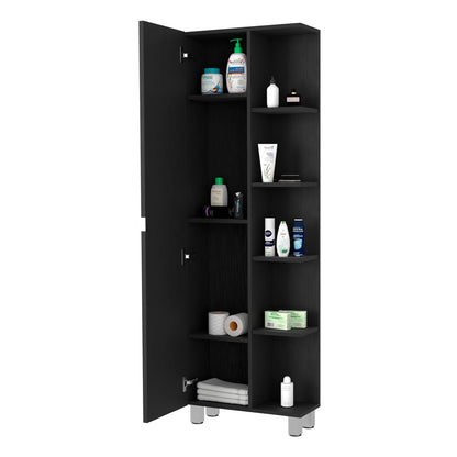 Black Bathroom Cabinet - 5 Shelves, Freestanding Storage