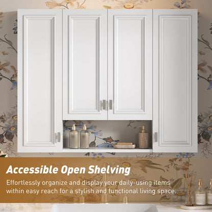 Modern White Bathroom Cabinet - 5 Adjustable Shelves Wall Mounted Storage