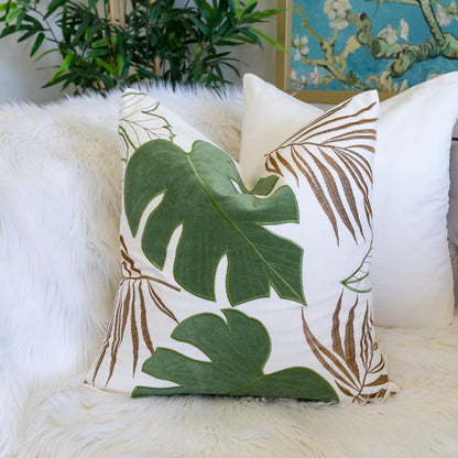 20x20 Green Polyester Leaf Pillow Cover