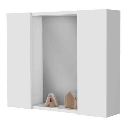 Modern Wall Mounted Bathroom Storage Cabinet in White Engineered Wood