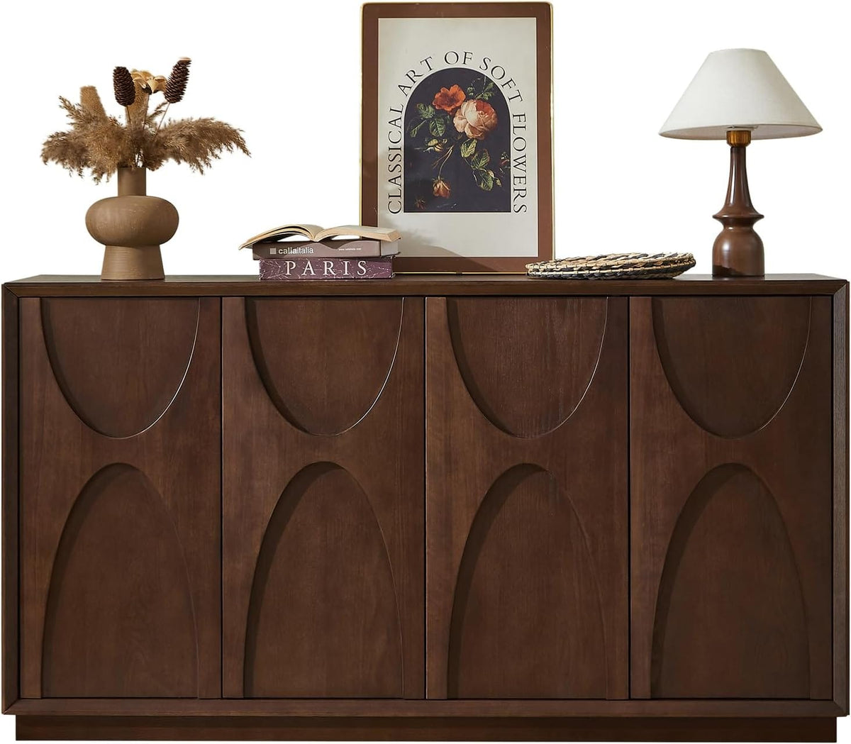 Natural Walnut 4-Door Accent Cabinet - Storage Sideboard
