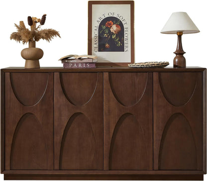 Natural Walnut 4-Door Accent Cabinet - Storage Sideboard