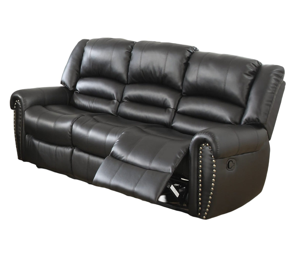 Black Metal Sofa - 3-Seat Bonded Leather Couch
