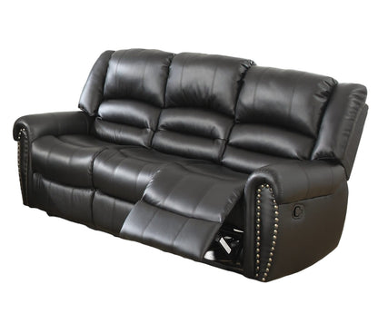 Black Metal Sofa - 3-Seat Bonded Leather Couch