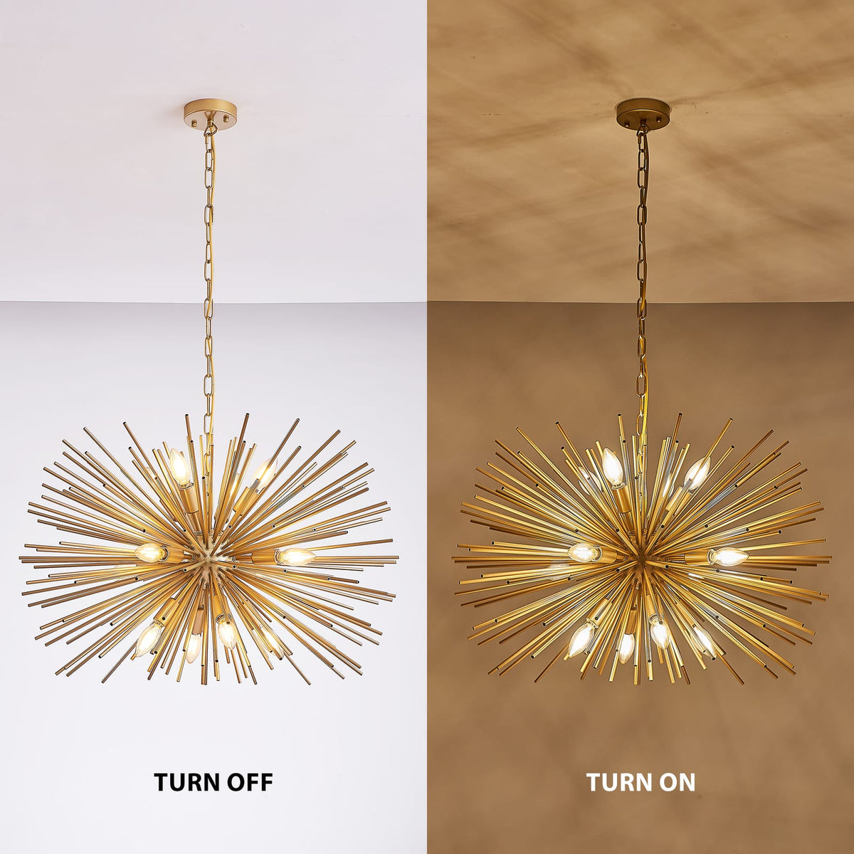 Gold Starburst Chandelier - 12 Lights Living Room Lighting