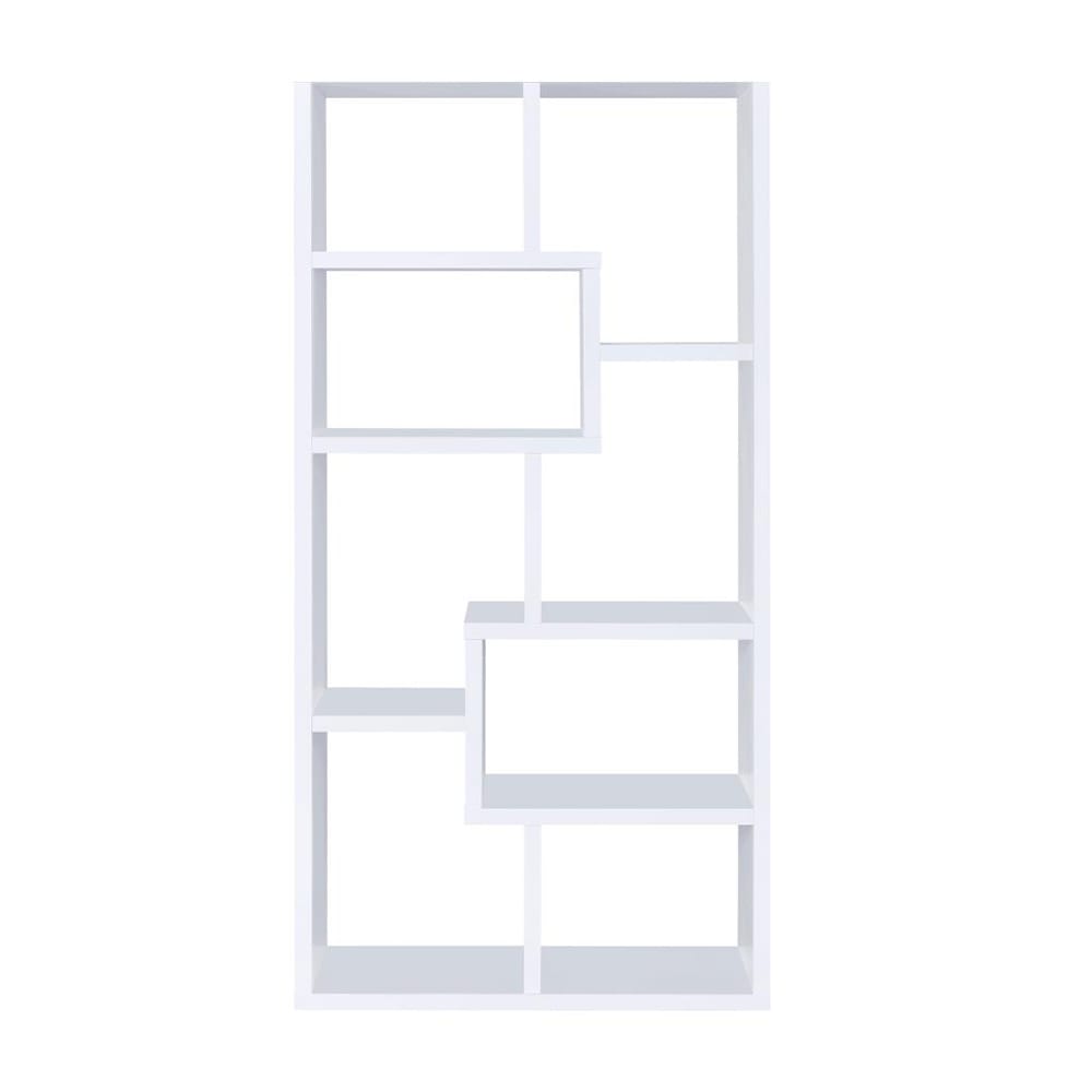Geometric White Bookcase with 8 Shelves for Modern Living Room Storage