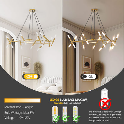 Gold Iron Chandelier Light Fixture 40.9" Dining Room Pendant Light