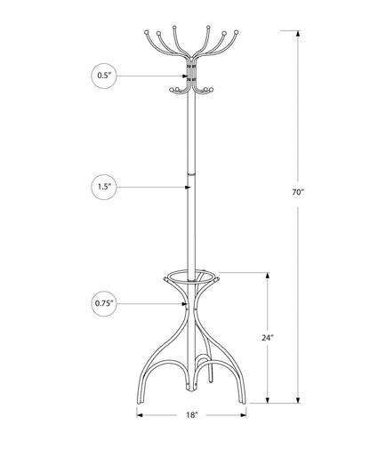 White Metal 12-Hook Coat Rack - 70" Hall Tree for Living Room