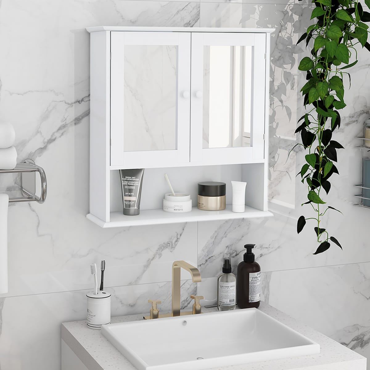 Modern White MDF Bathroom Mirror Cabinet for Renovations