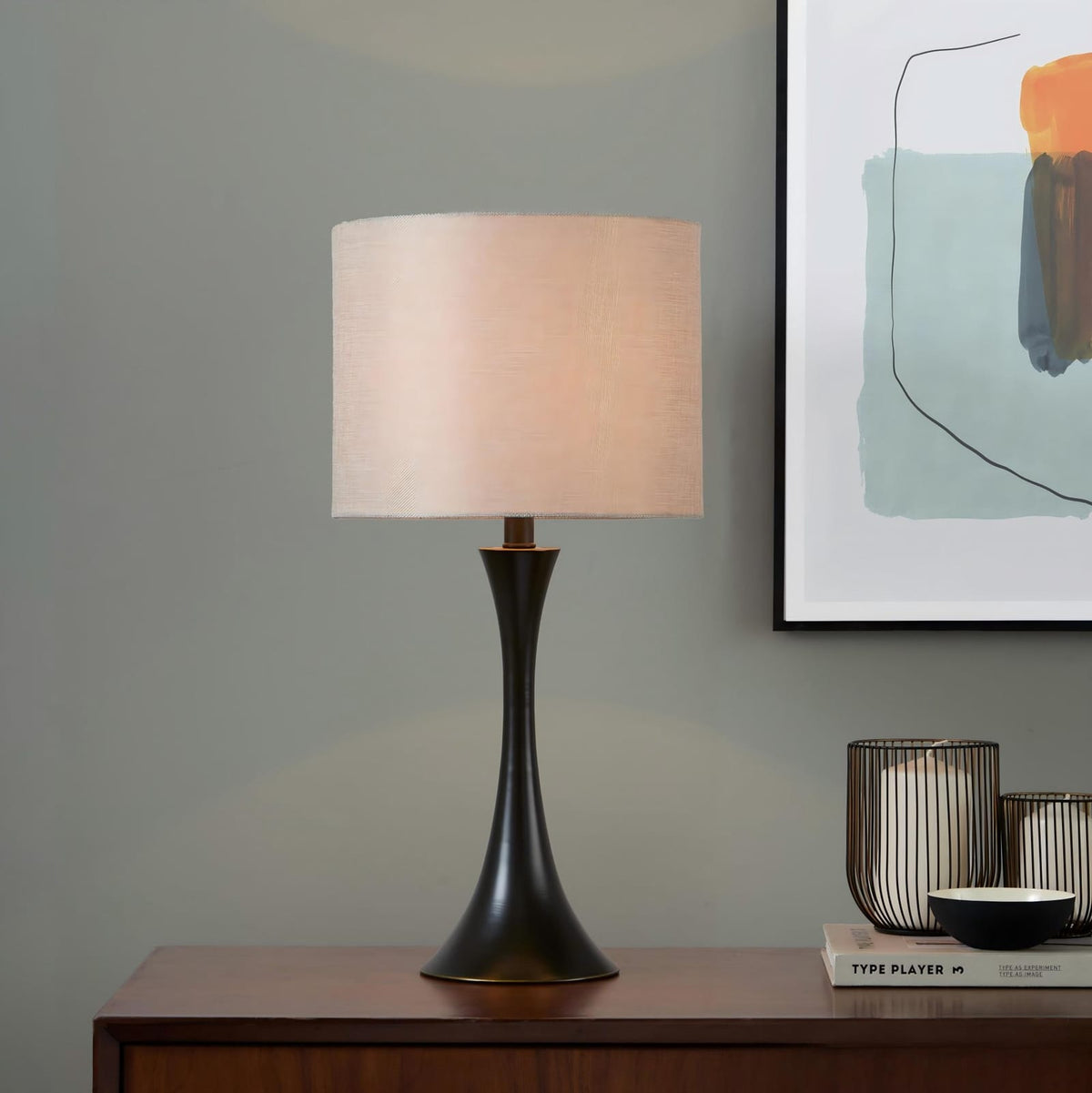 24" Contemporary Metal Table Lamp Set - Oil Rubbed Bronze & Linen