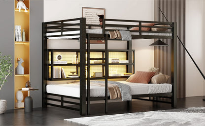 Queen Bunk Bed with Storage - Metal Black for Bedroom