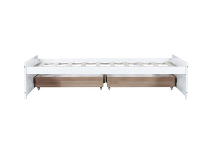 Twin Size Bed with 2 Drawers - White Rubber Wood Frame for Bedroom