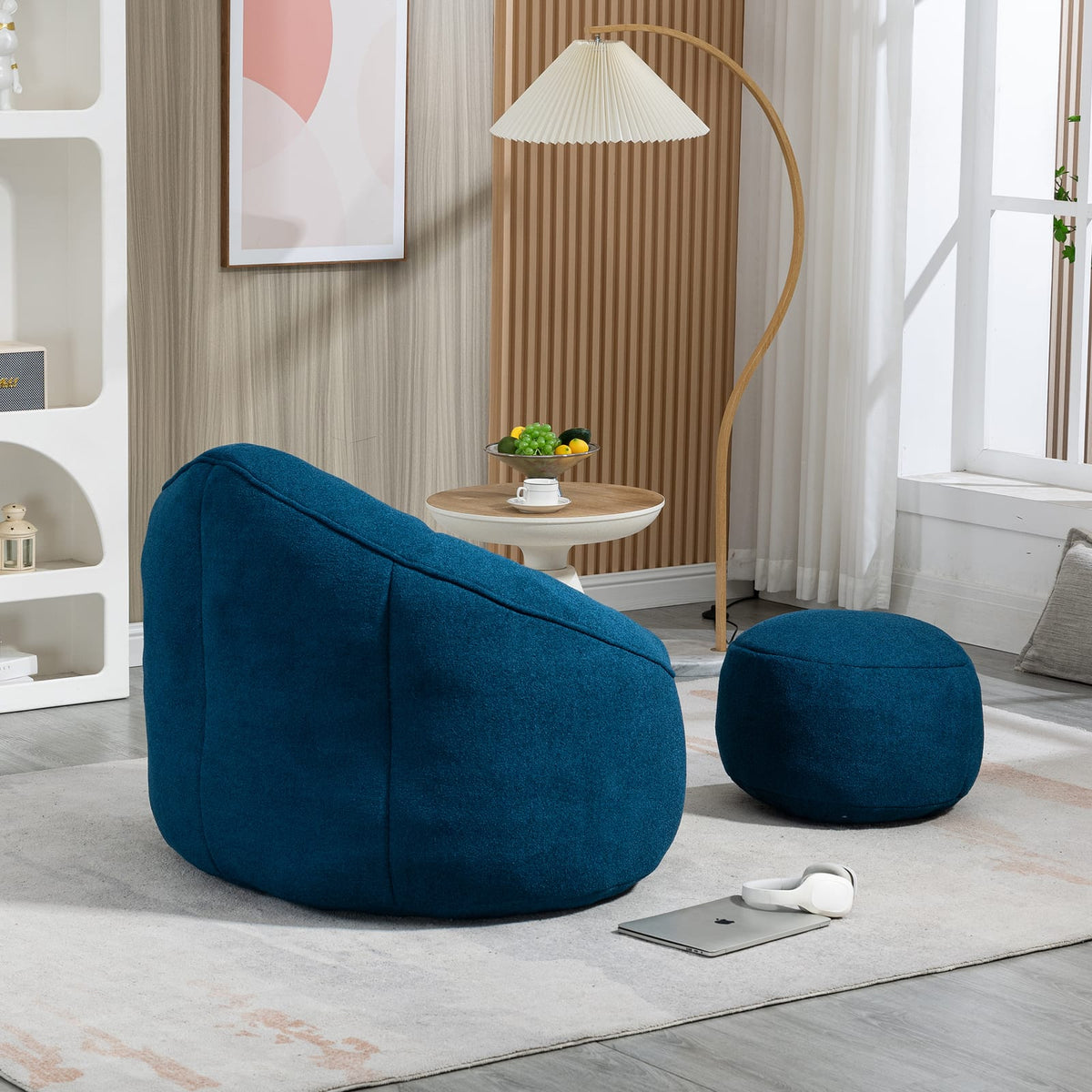 Blue Microfiber Bean Bag Chair - Soft Foam Comfort for Living Room