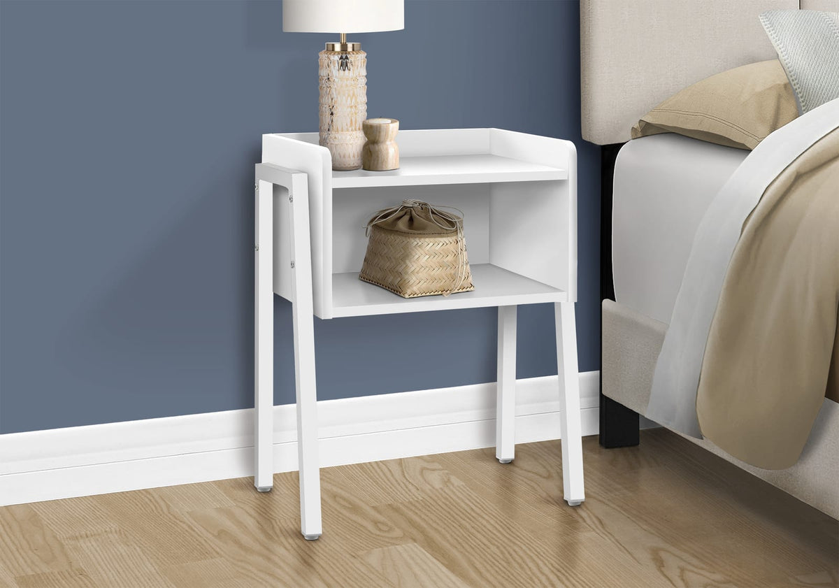 2-Tier Accent Table - White Metal, Storage for Living Room