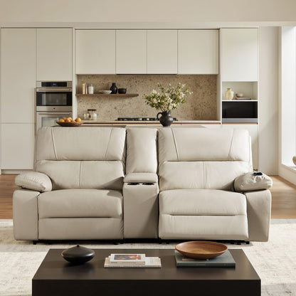 Beige Faux Leather Reclining Loveseat Sofa - 79" for Living Room