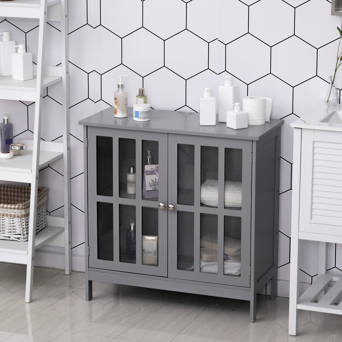 Grey MDF Buffet Cabinet - Kitchen Storage Sideboard