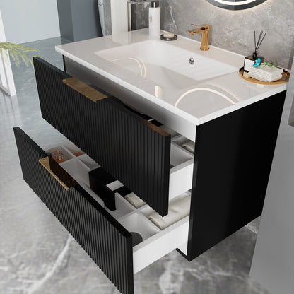 Black MDF Bathroom Vanity - Floating Wall Mounted Storage