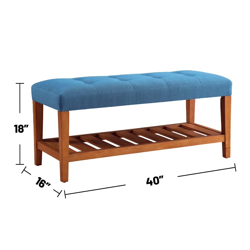 Blue Oak Storage Bench with Shelves - Armless