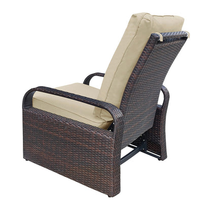 Khaki Patio Recliner Lounge Chair - Outdoor Wicker Set