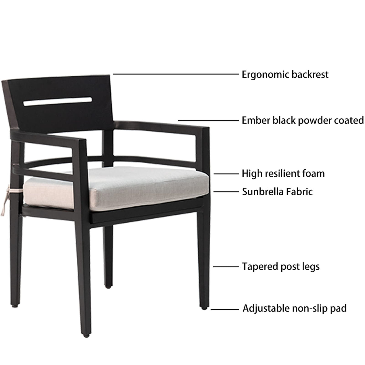 Modern Ember Black Outdoor Dining Set for Garden Patio
