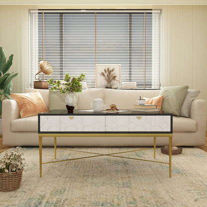 Modern Black & White Coffee Table with 2 Drawers - Storage Table