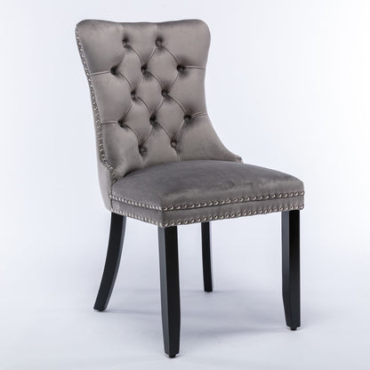 Gray Velvet Dining Chairs - Set of 2 Modern Upholstered Chairs