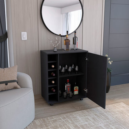 Black Modern Bar Cart with Wine Storage & Open Shelving