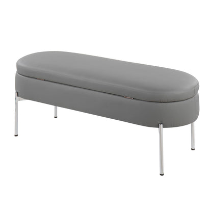 Grey Faux Leather Bed Bench with Storage for Living Room