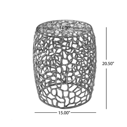 Aluminum Drum End Table - Nickel Finish for Living Room