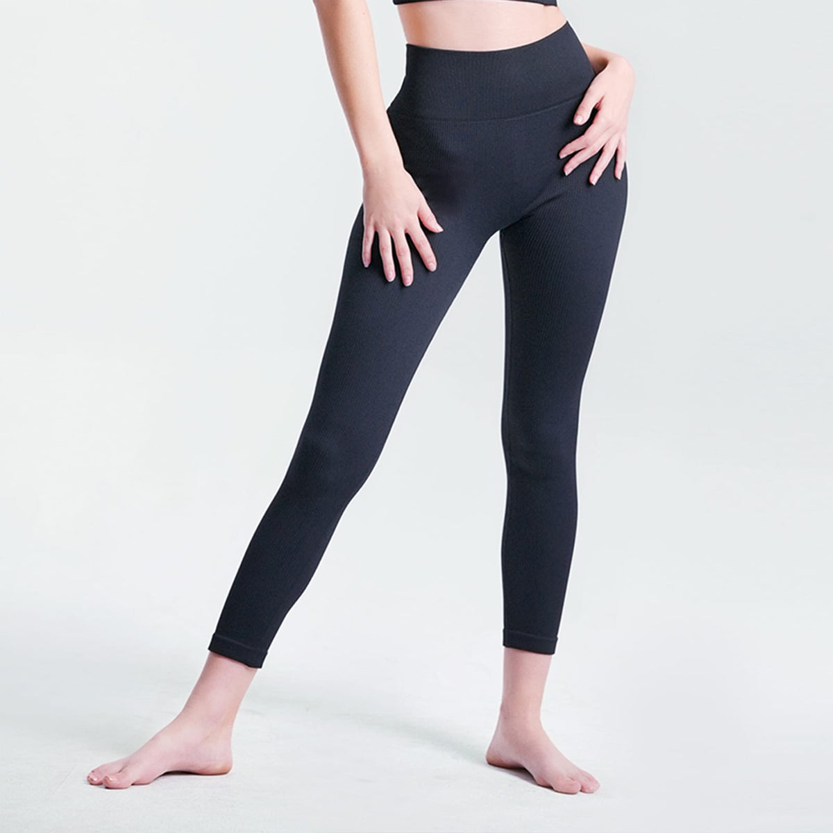 Black Nylon Mesh Yoga Leggings - Tummy Control Seamless