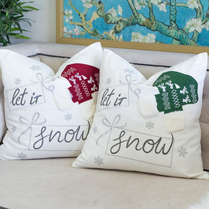 Red Polyester Let It Snow Throw Pillow 20x20 Inch