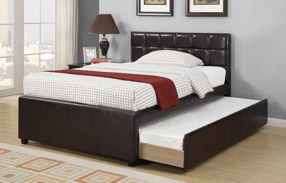 Twin Size Bed w/ Trundle - Espresso Faux Leather for Bedroom