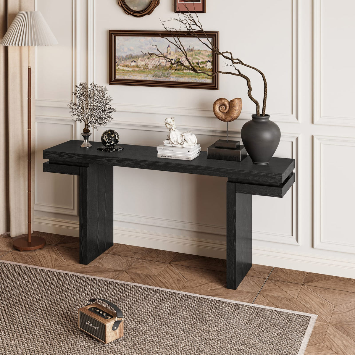 66" Extra Wide Real Wood Veneered Console Table - Black Sofa Table