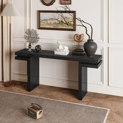 66" Extra Wide Real Wood Veneered Console Table - Black Sofa Table