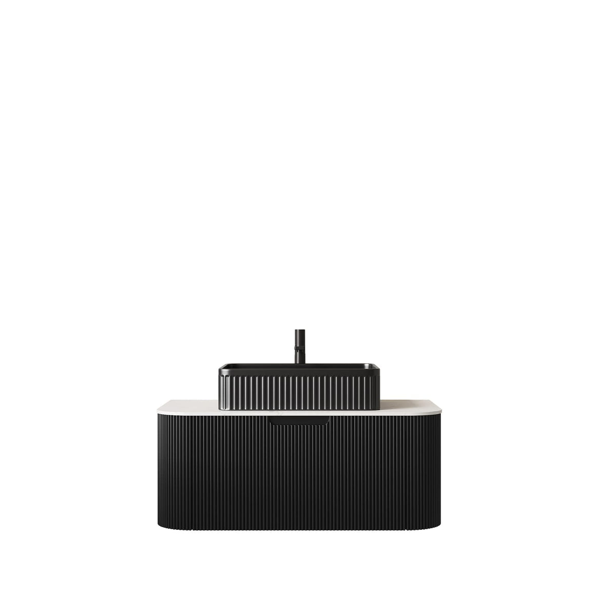 Black Bathroom Vanity with Sink - Wall Mounted Storage