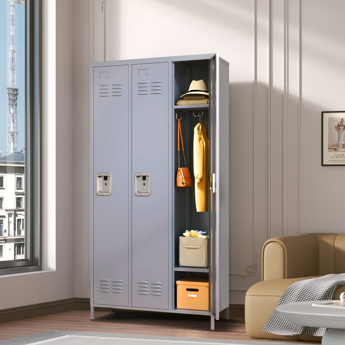Gray Metal Locker - 3 Door Storage Cabinet for Gyms & Offices