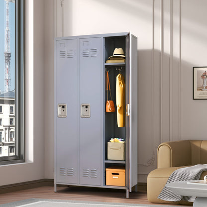 Gray Metal Locker - 3 Door Storage Cabinet for Gyms & Offices