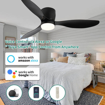 52" Smart Ceiling Fan with Lights - Black & Remote Control
