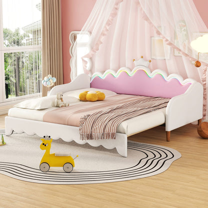 Twin White Wood Daybed with Extendable Bed & LED Lights