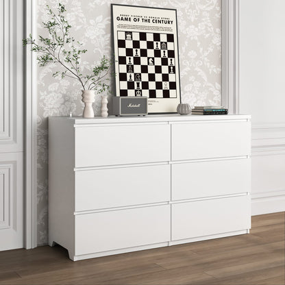 White 6 Drawer Particle Board Dresser for Bedroom Storage