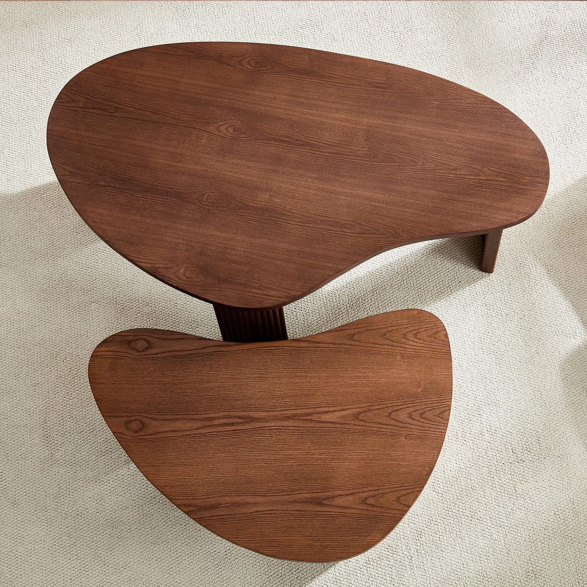 2-Piece Modern Irregular Coffee Table Set - Walnut MDF