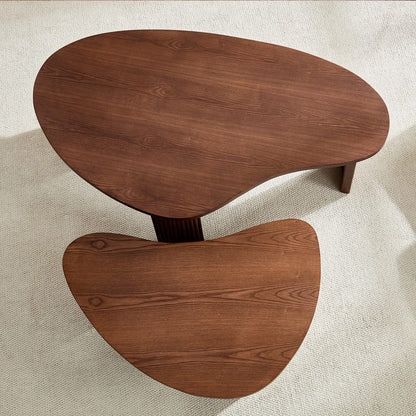 2-Piece Modern Irregular Coffee Table Set - Walnut MDF
