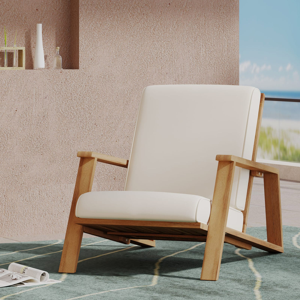 Paloma Club Chair - Beige Acacia Wood Patio Seating