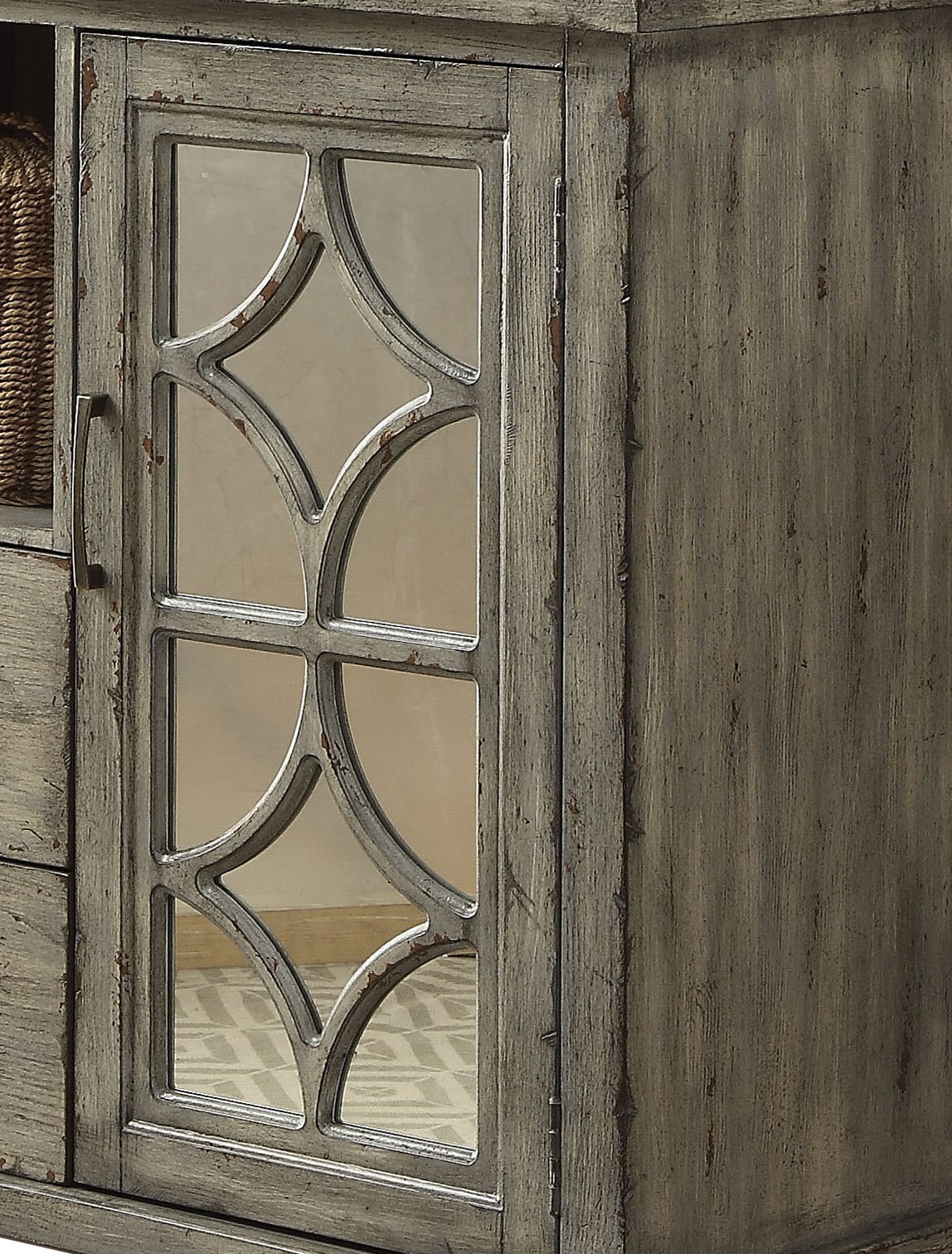 Gray Console Table with Mirror & Storage for Living Room